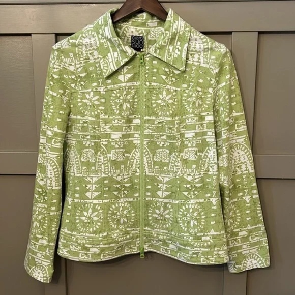 Clara Sun Woo Aztec Tribal Printed Jacket Green White Full Zip Cotton Size Large - Picture 5 of 14